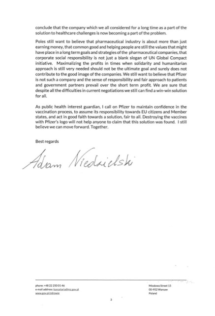 List ministra Niedzielskiego do udziałowców Pfizera - strona 3